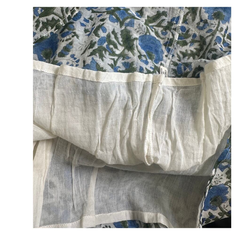 SZ Blockprints Boho Floral Tunic Silk Cotton Tassel Tie Blue Green Block Print S - Picture 8 of 12